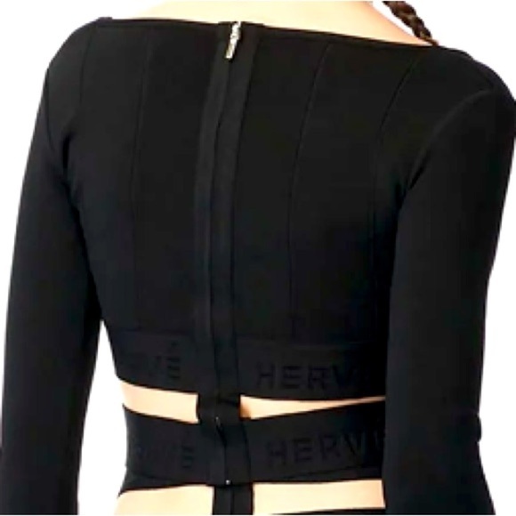 NWT HERVE LEGER BLACK LONG SLEEVE BANDAGE BODYCON CROP TOP EMBROID… - Picture 4 of 12